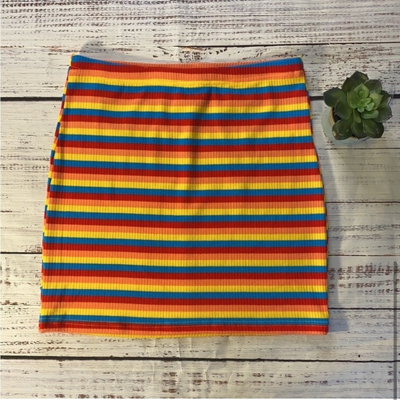 Rainbow Striped Bodycon Mini Skirt - Picture 4 of 5
